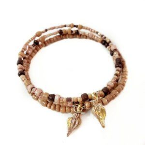 Sandy Pink Shell Beaded Layer Charm Bracelet